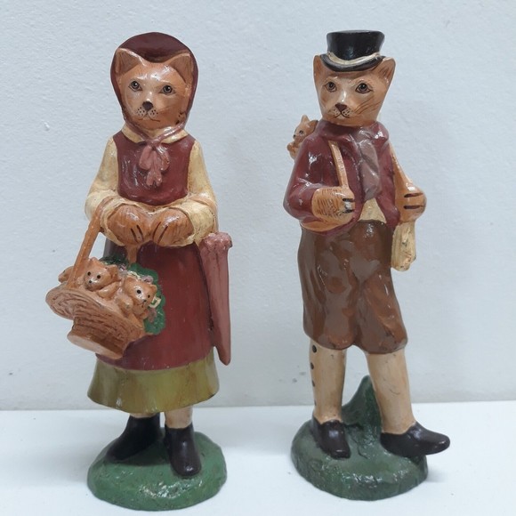 Katherine’s Collection Victorian Cats Set Hand Painted in Philippines 7” Tall